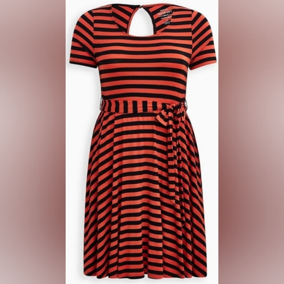Torrid Rust & Black Stripe Tie-Waist Skater Dress - Picture 2 of 4